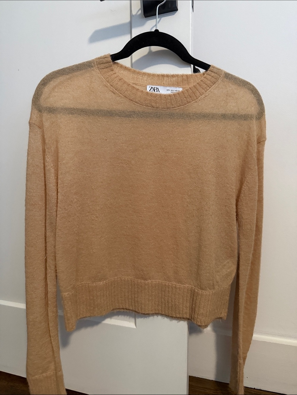 Zara Camel Crewneck Crop Sweater - Neutral Knit